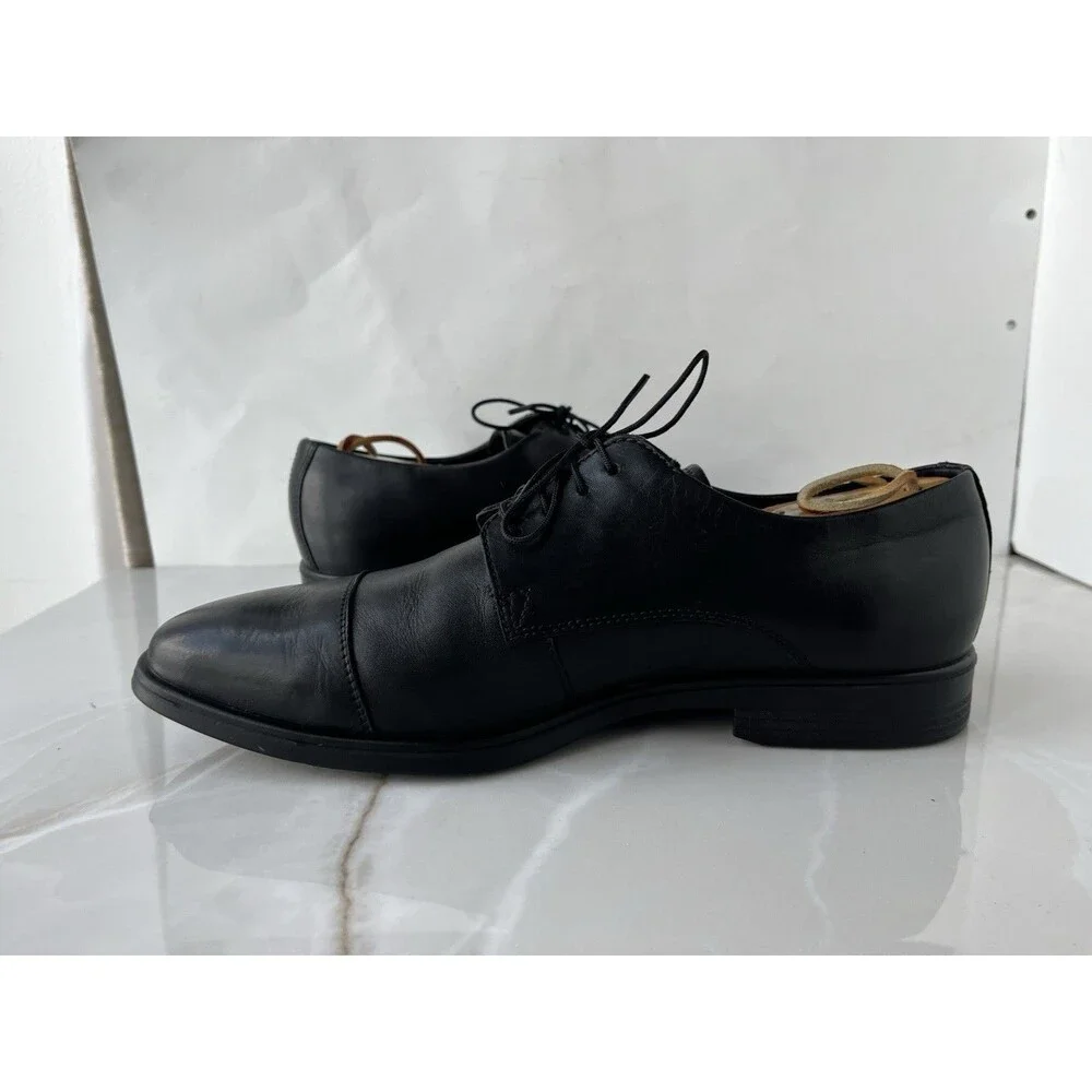 ECCO Men Sz 44 Us 10 Black Leather Lace Up Loafers Shoes Oxfords 62170401001